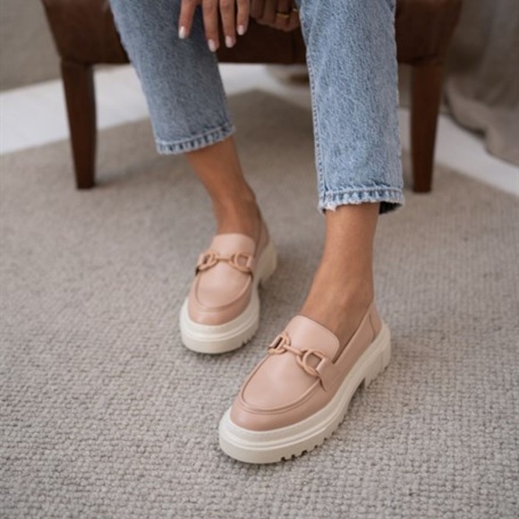 Pas De Rouge Marta Nude Woven Leather Loafers w Lug Sole - Picture 11 of 17